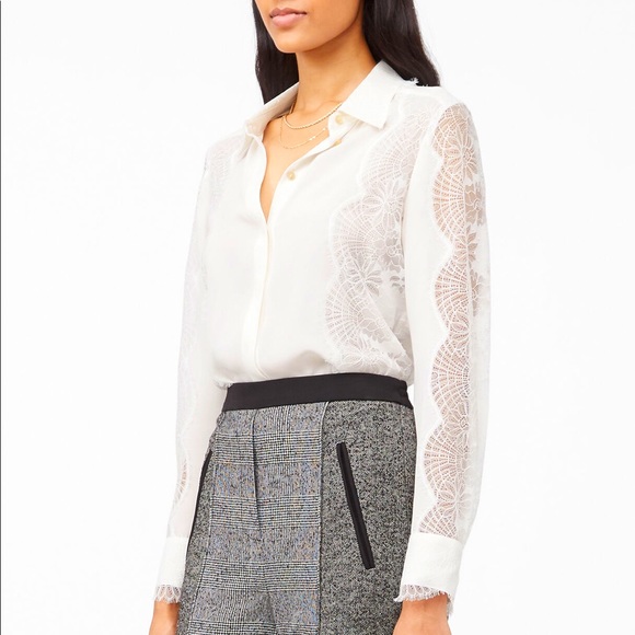 Rebecca Taylor Tops - REBECCA TAYLOR TAILORED SILK DOUBLE GEORGETTE & LACE TOP